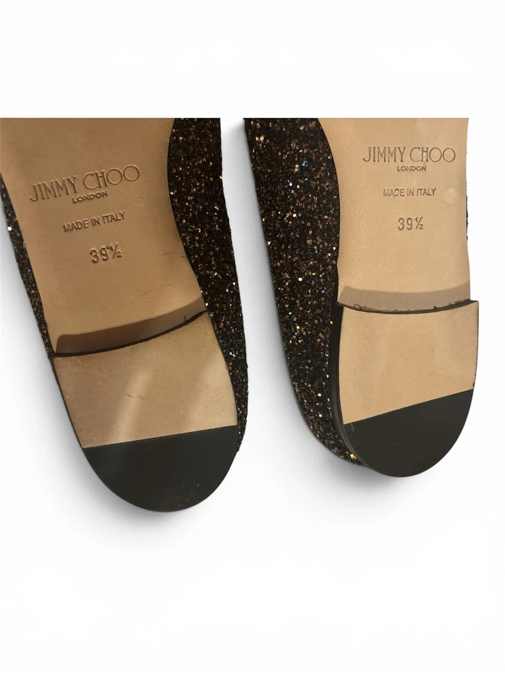 Jimmy Choo Women's Black Glitter Pointed Toe Romy Flats size 39 1/2 NWT’s & box!